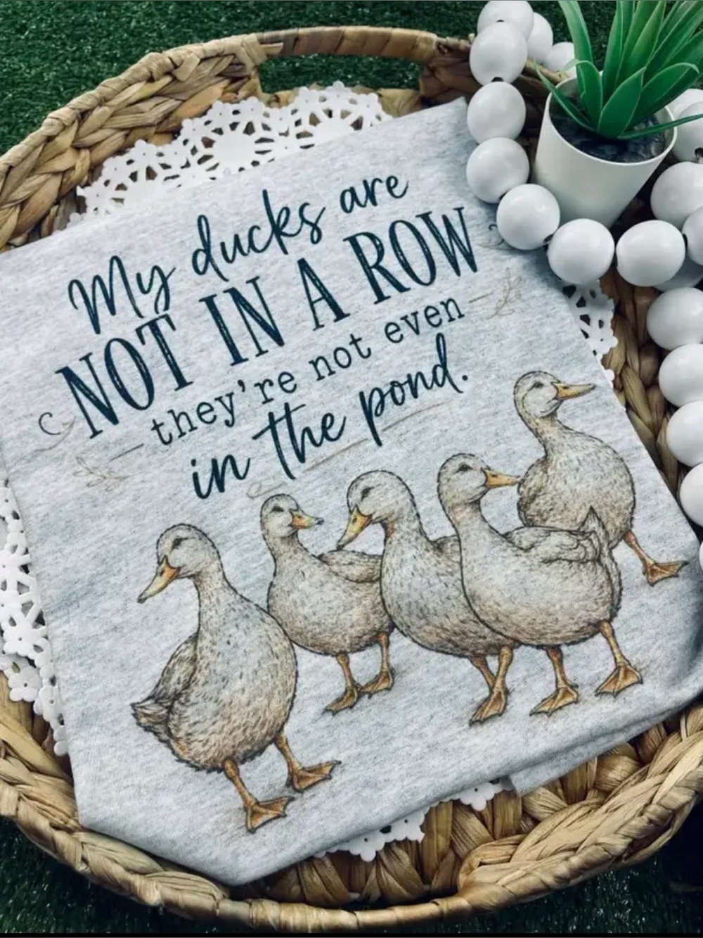Dilly dally ducks in a row pond western boho washed graphic tunic top shirt